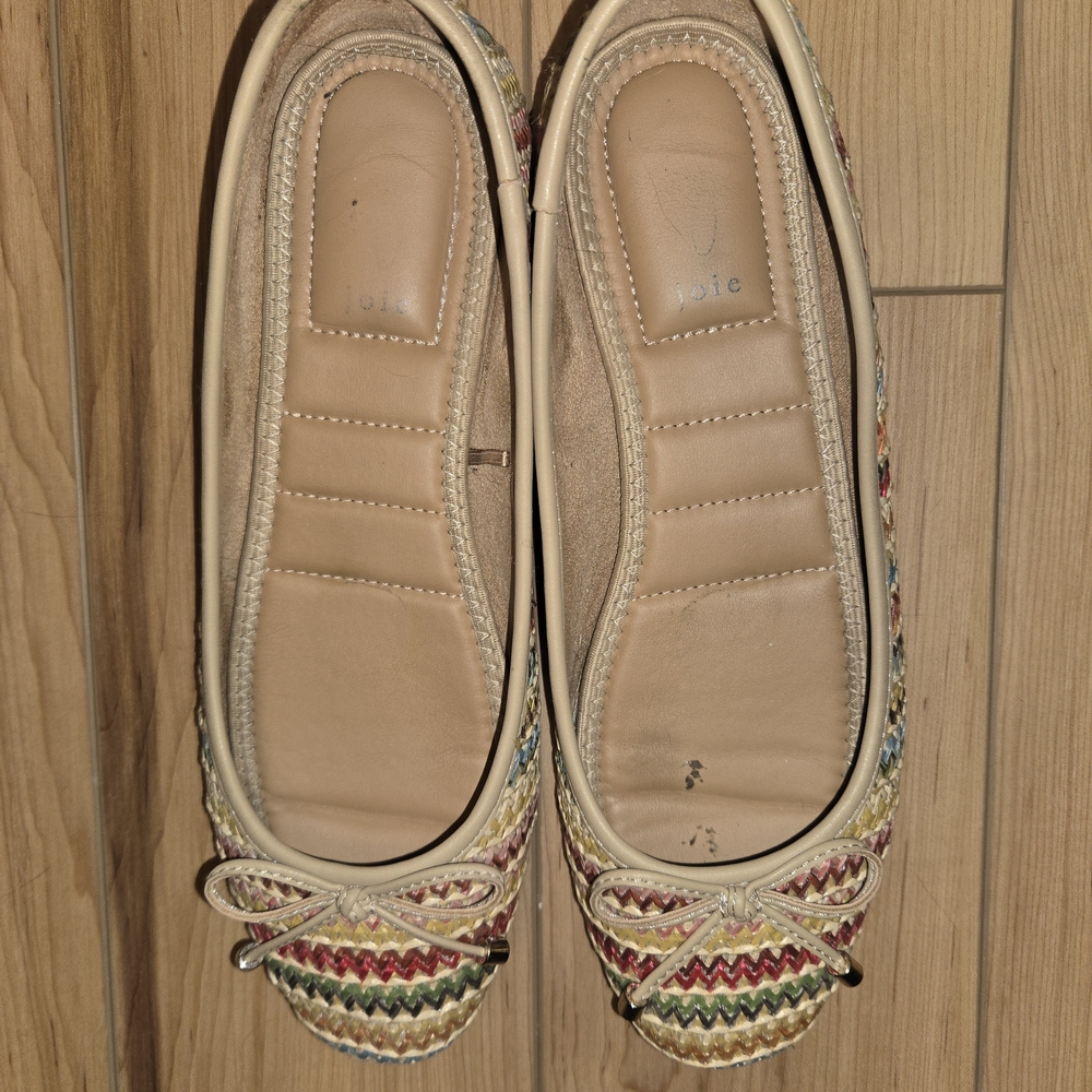 Joie Beige Knit Multicolor Bow Ballet Flats